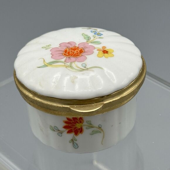 Vtg Hammersley Round Floral Hinged Trinket Pill Box Fine Bone China England Glam - Picture 1 of 15
